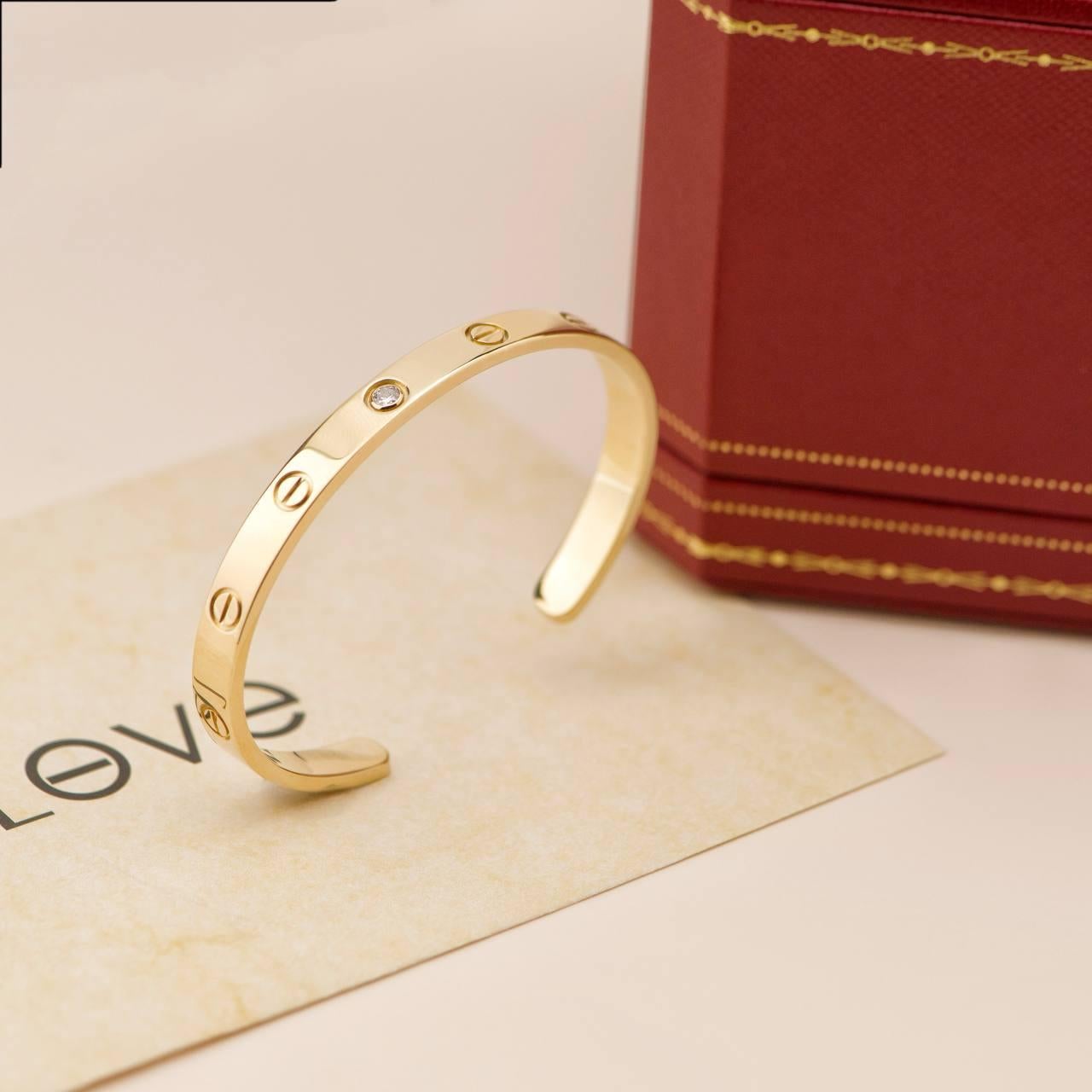 Cartier Love One Diamond 18K Yellow Gold Cuff Bracelet Size 17 im Zustand „Hervorragend“ im Angebot in Banbury, GB