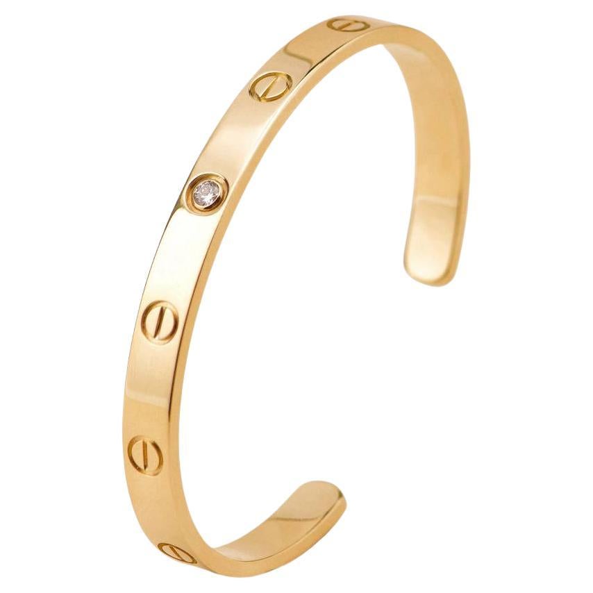 Cartier Love One Diamond 18K Yellow Gold Cuff Bracelet Size 17 im Angebot