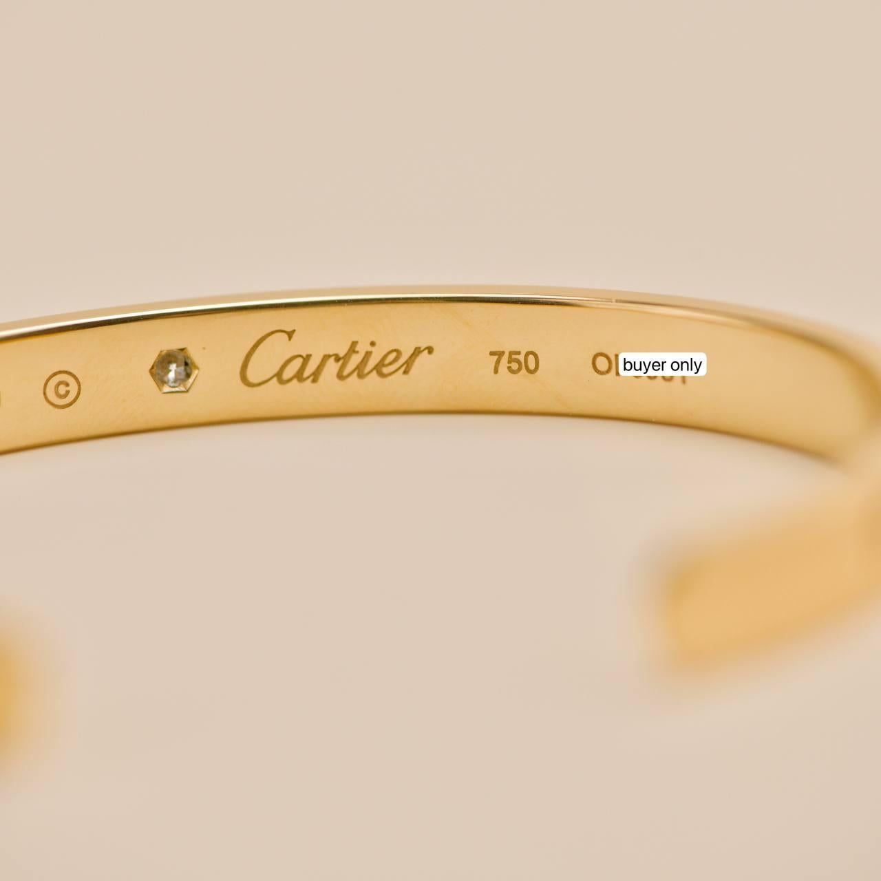 Cartier Love One Diamond 18K Yellow Gold Cuff Bracelet Size 18 For Sale 2