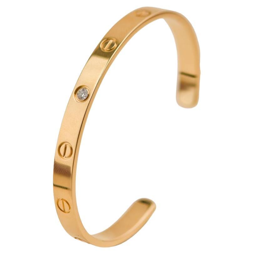 Cartier Love One Diamond 18K Yellow Gold Cuff Bracelet Size 18 For Sale