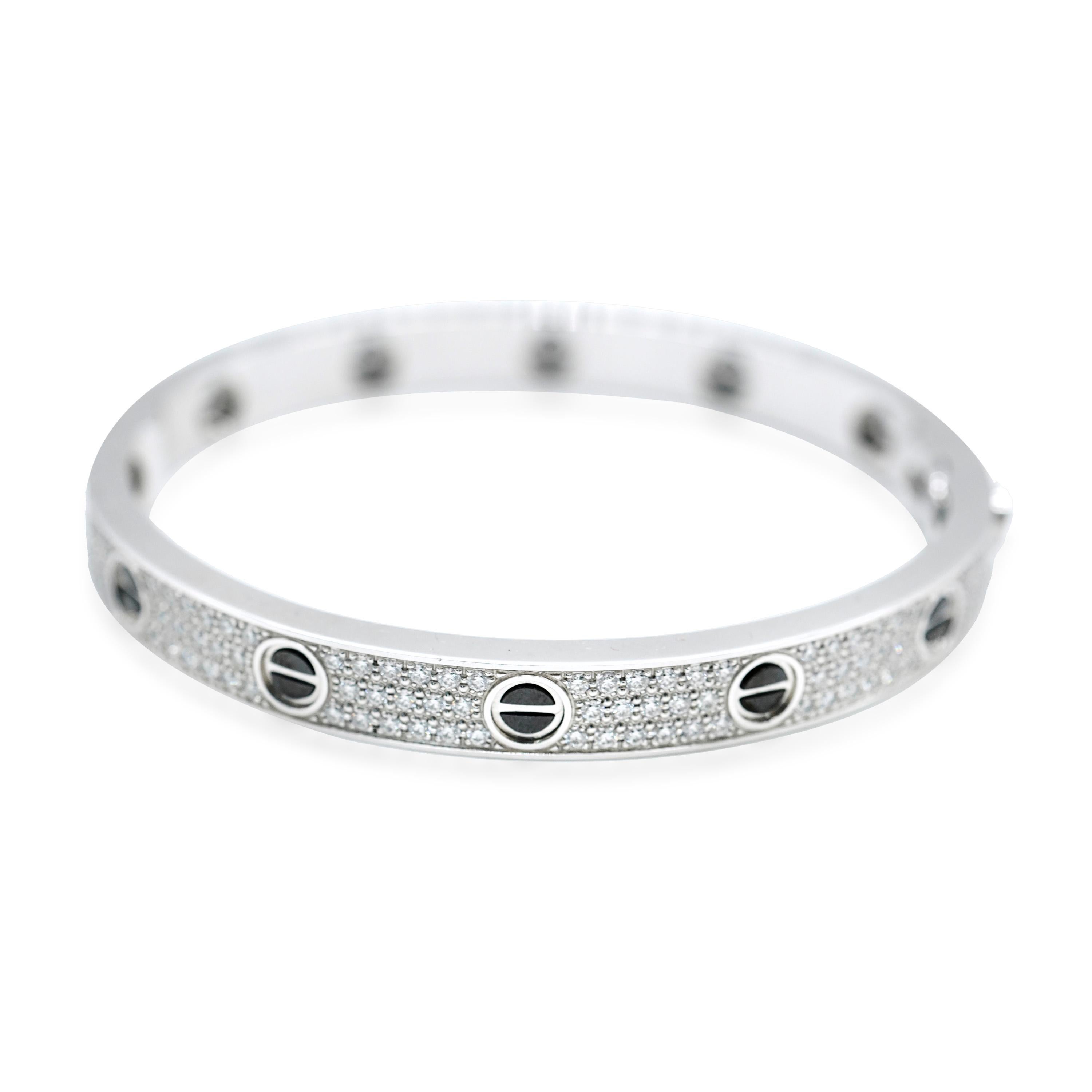 Cartier Love Pave Diamond Ceramic Bracelet in 18K White Gold In Excellent Condition In New York, NY