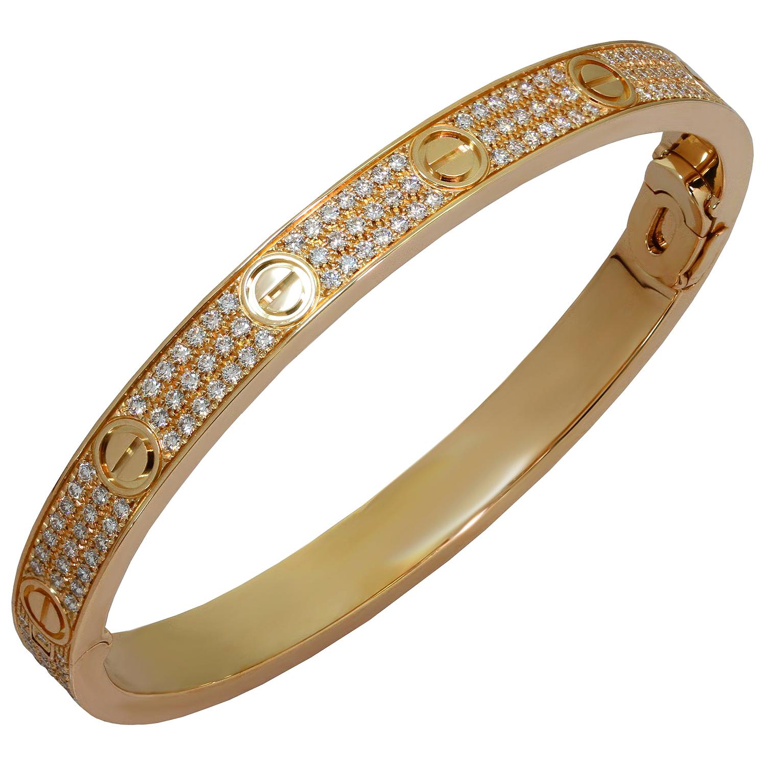 Cartier Love Pave Diamond Rose Gold Bangle Bracelet.Sz 18