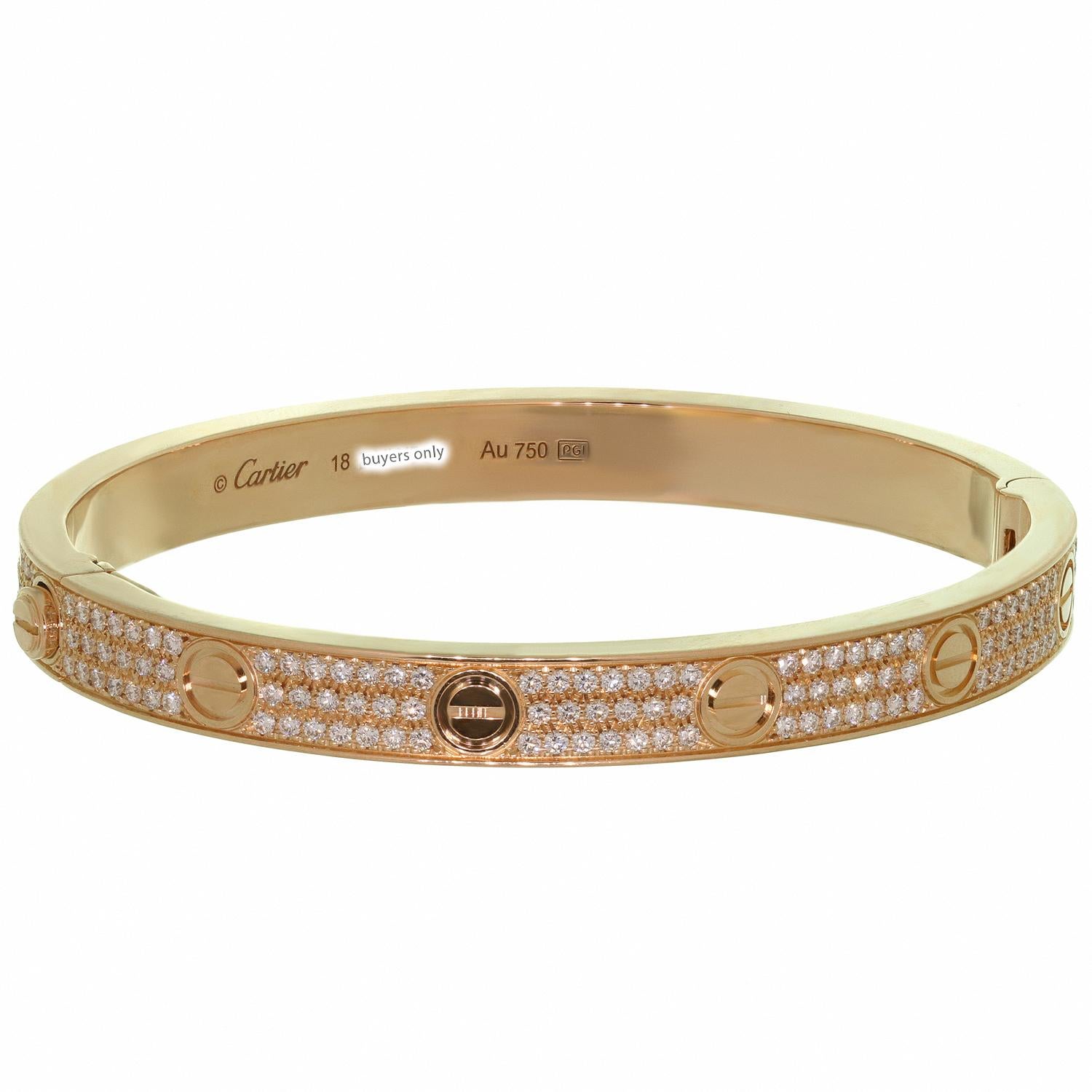 Cartier Love Pave Diamond Rose Gold Bangle Bracelet.Sz 18 at 1stDibs ...