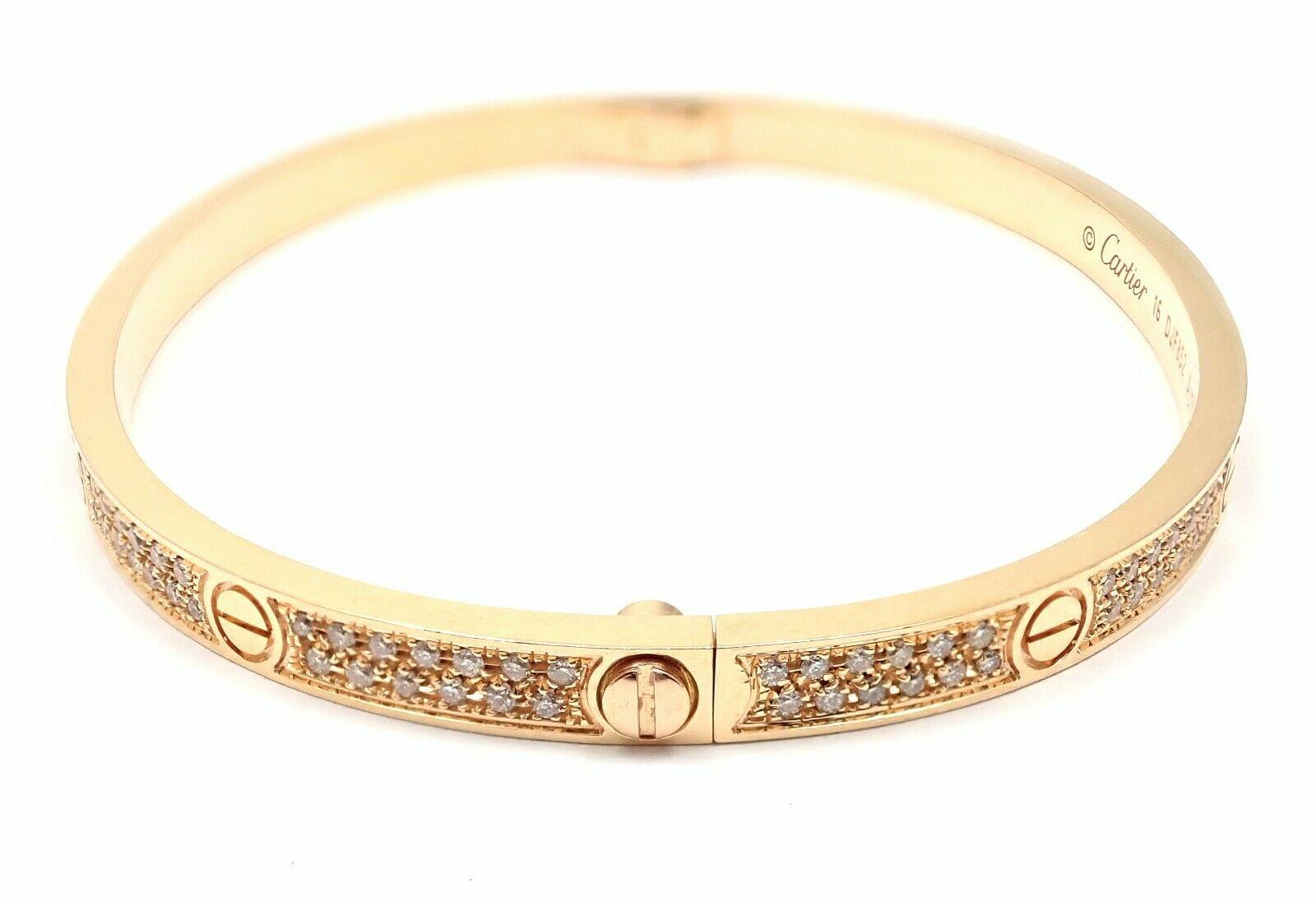 Brilliant Cut Cartier Love Pave Diamond Small Model Rose Gold Bangle Bracelet