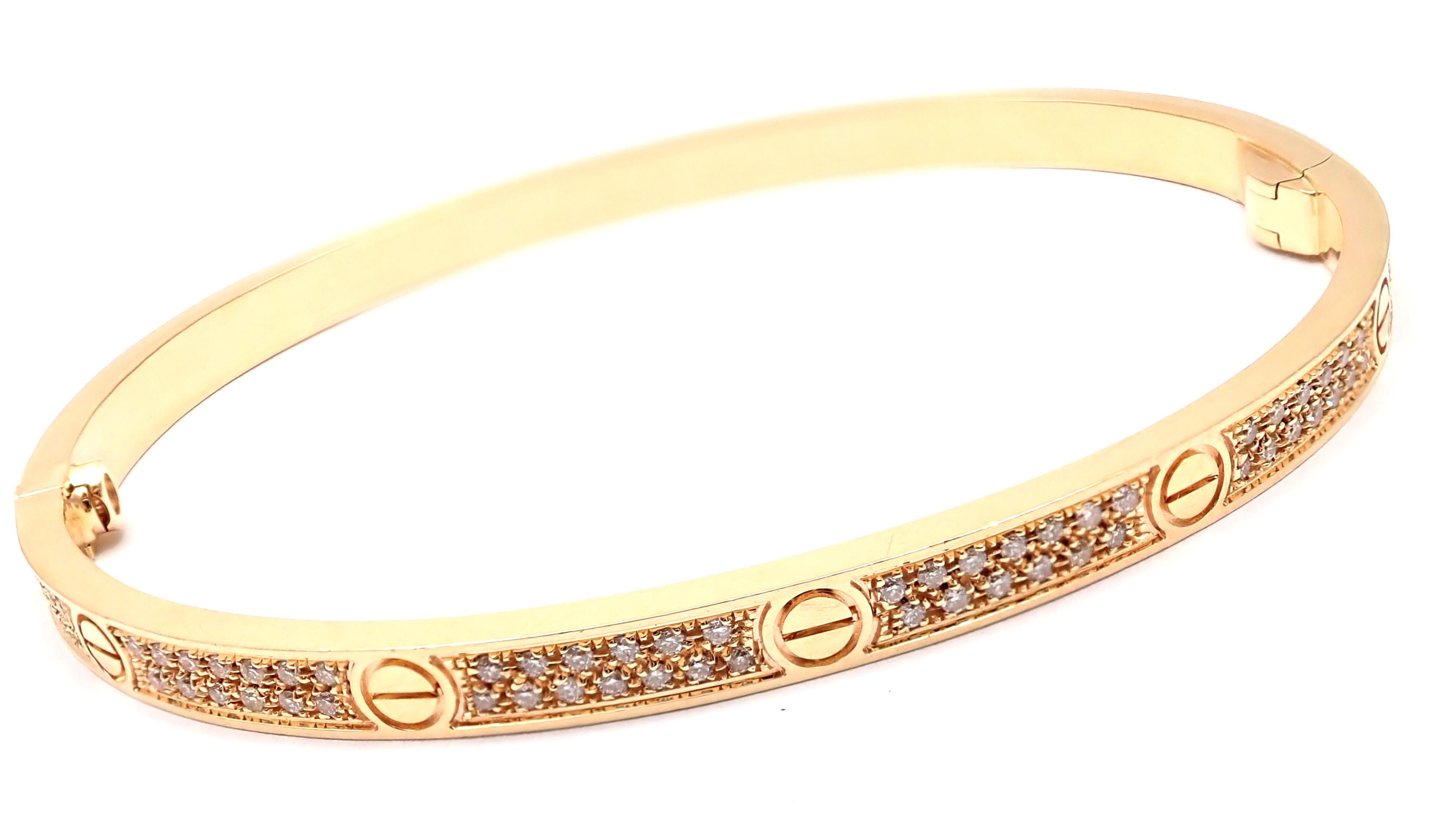 Cartier Love Pave Diamond Small Model Rose Gold Bangle Bracelet In Excellent Condition In Southampton, PA