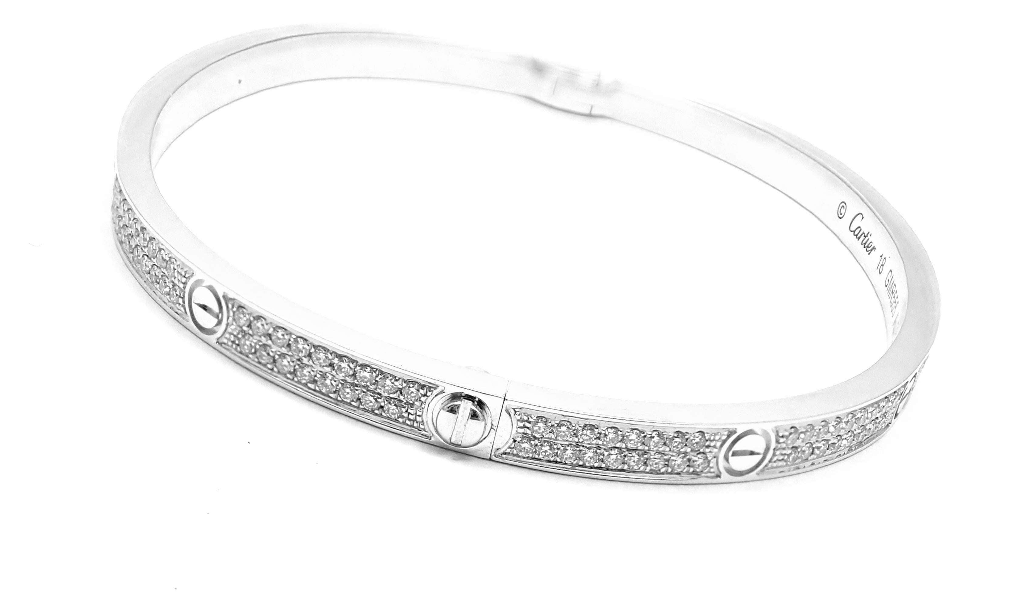 Cartier Love Pave Diamond Small Model White Gold Bangle Bracelet In Excellent Condition In Holland, PA