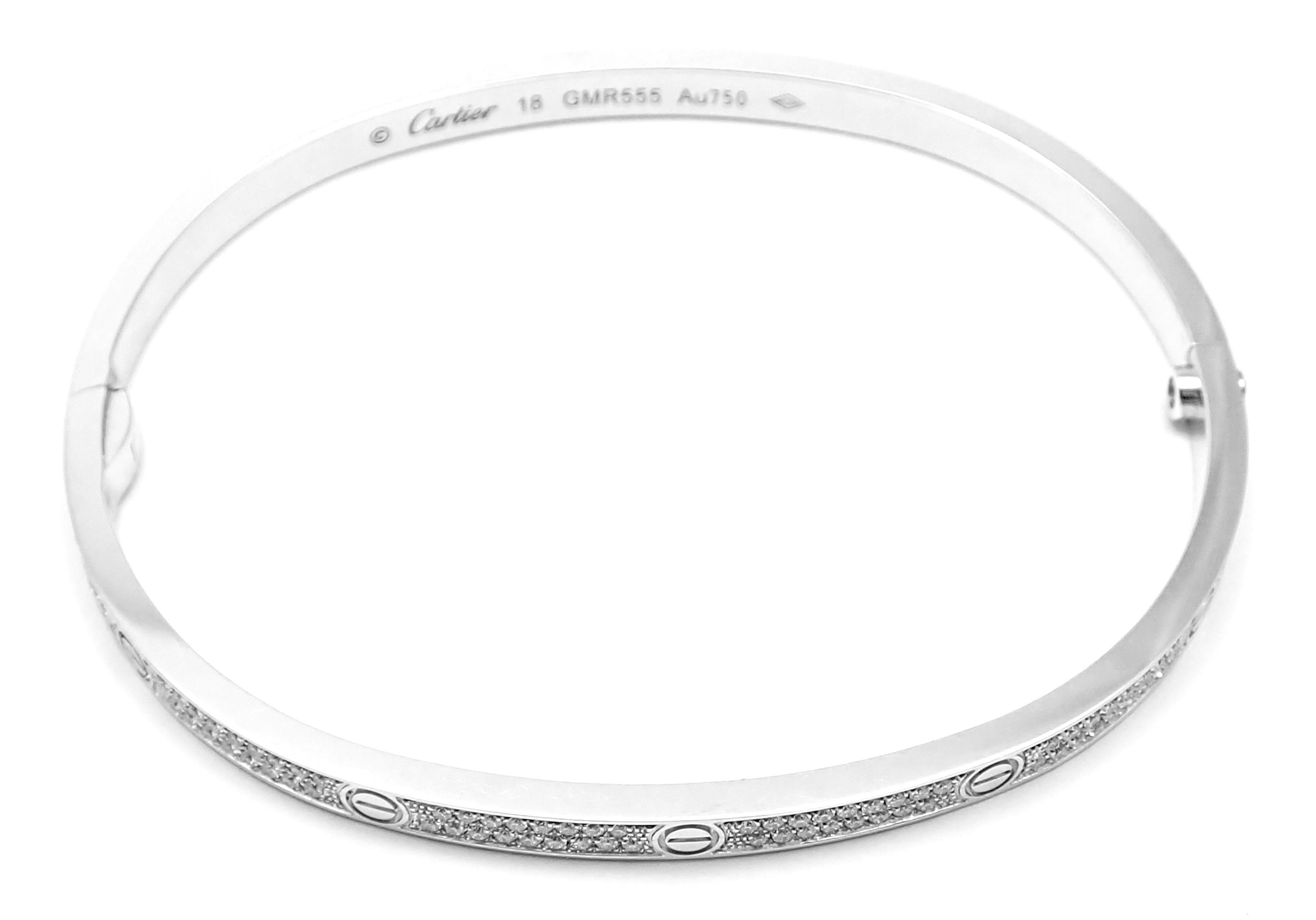 Women's or Men's Cartier Love Pave Diamond Small Model White Gold Bangle Bracelet