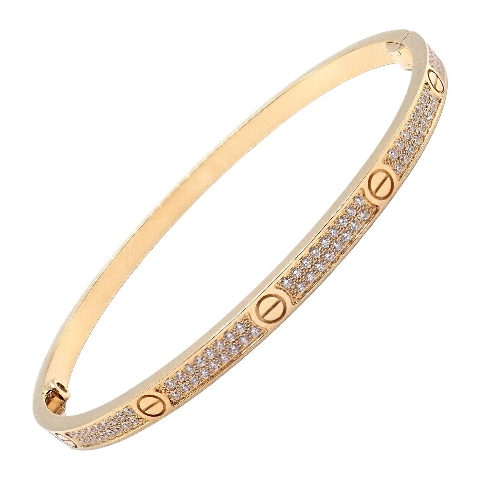 Taille brillant Cartier Bracelet jonc Love Pavé de diamants petit modèle en or jaune en vente