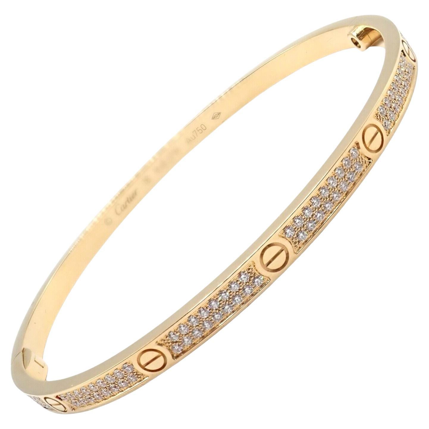 Cartier Love Pave Diamond Small Model Yellow Gold Bangle Bracelet For Sale