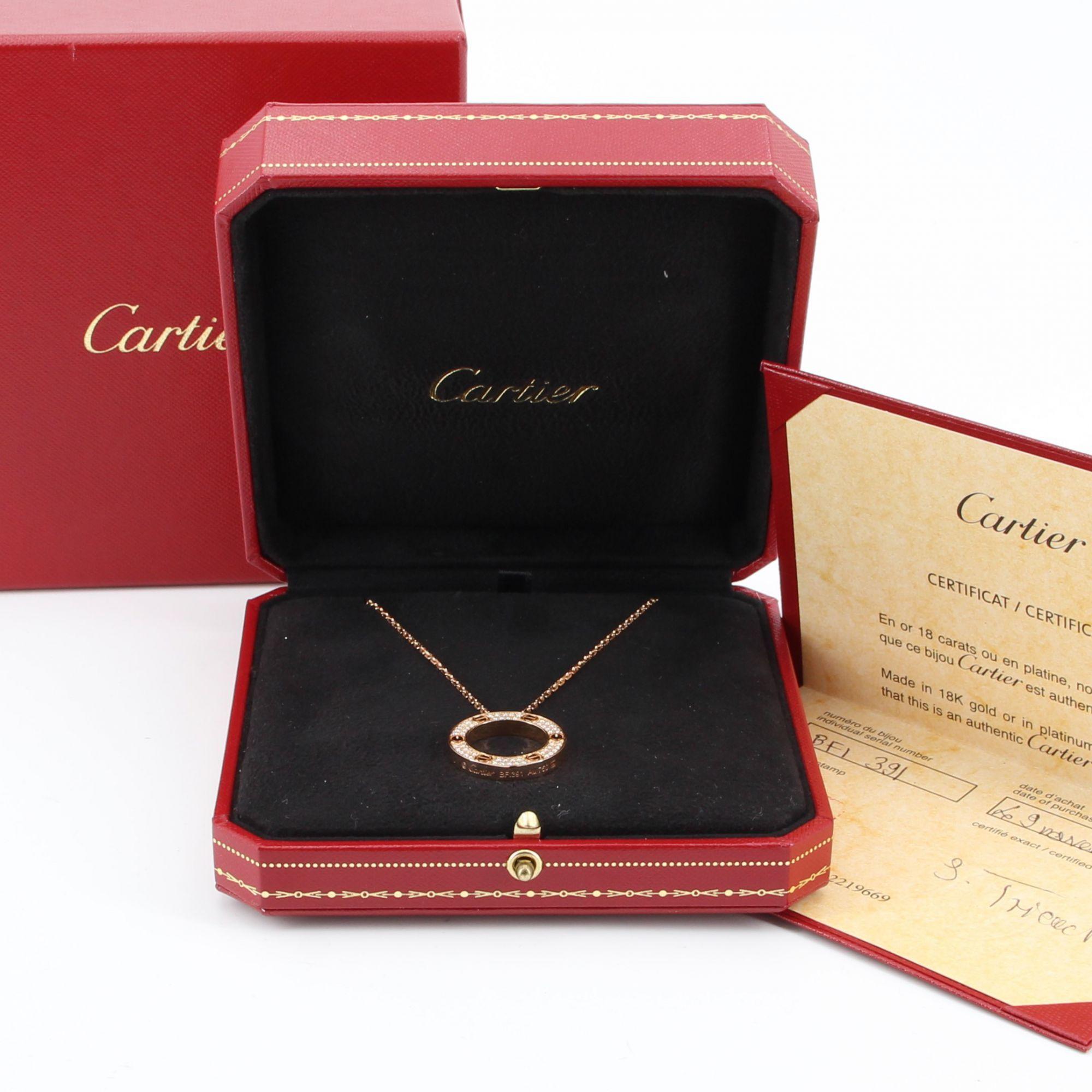 Cartier Love Pavé Diamonds 18 Karats Rose Gold Pendant Necklace 4