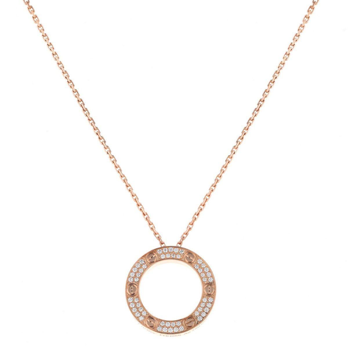 Cartier Love Pavé Diamonds 18 Karats Rose Gold Pendant Necklace 6