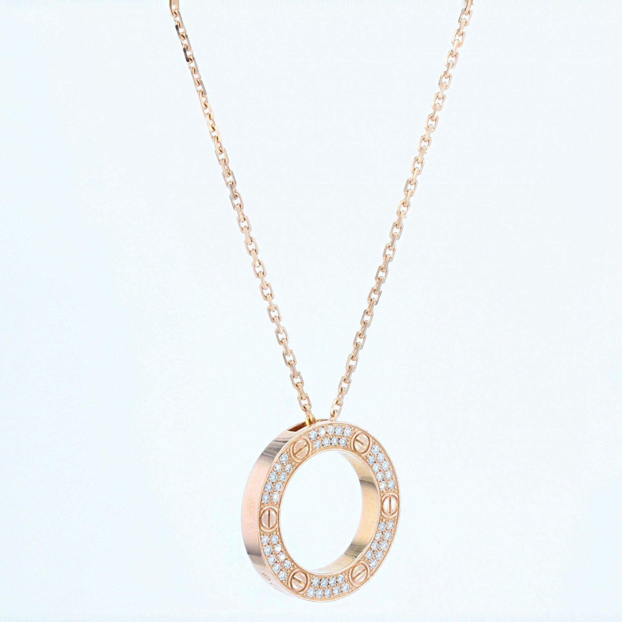 Brilliant Cut Cartier Love Pavé Diamonds 18 Karats Rose Gold Pendant Necklace
