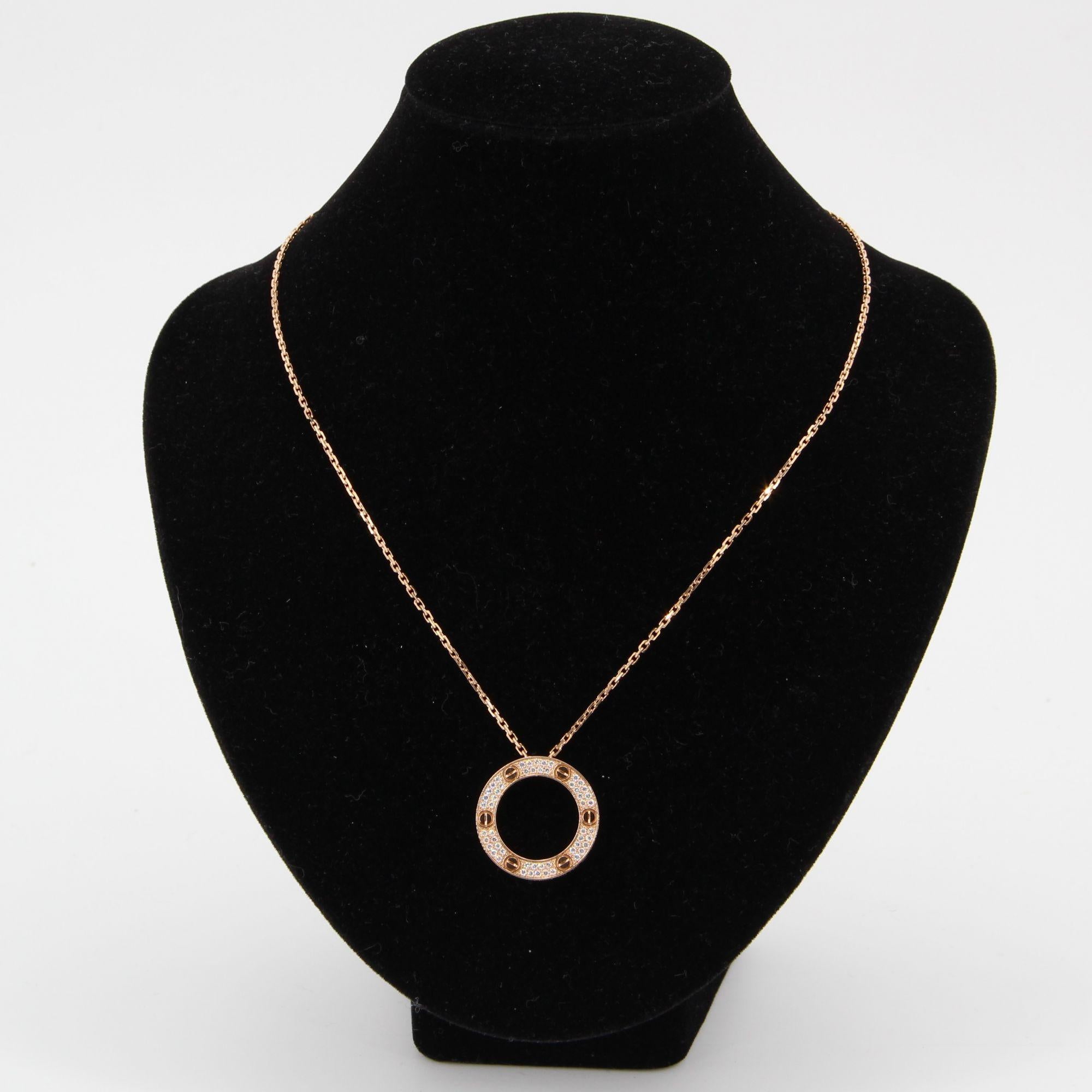 Women's Cartier Love Pavé Diamonds 18 Karats Rose Gold Pendant Necklace