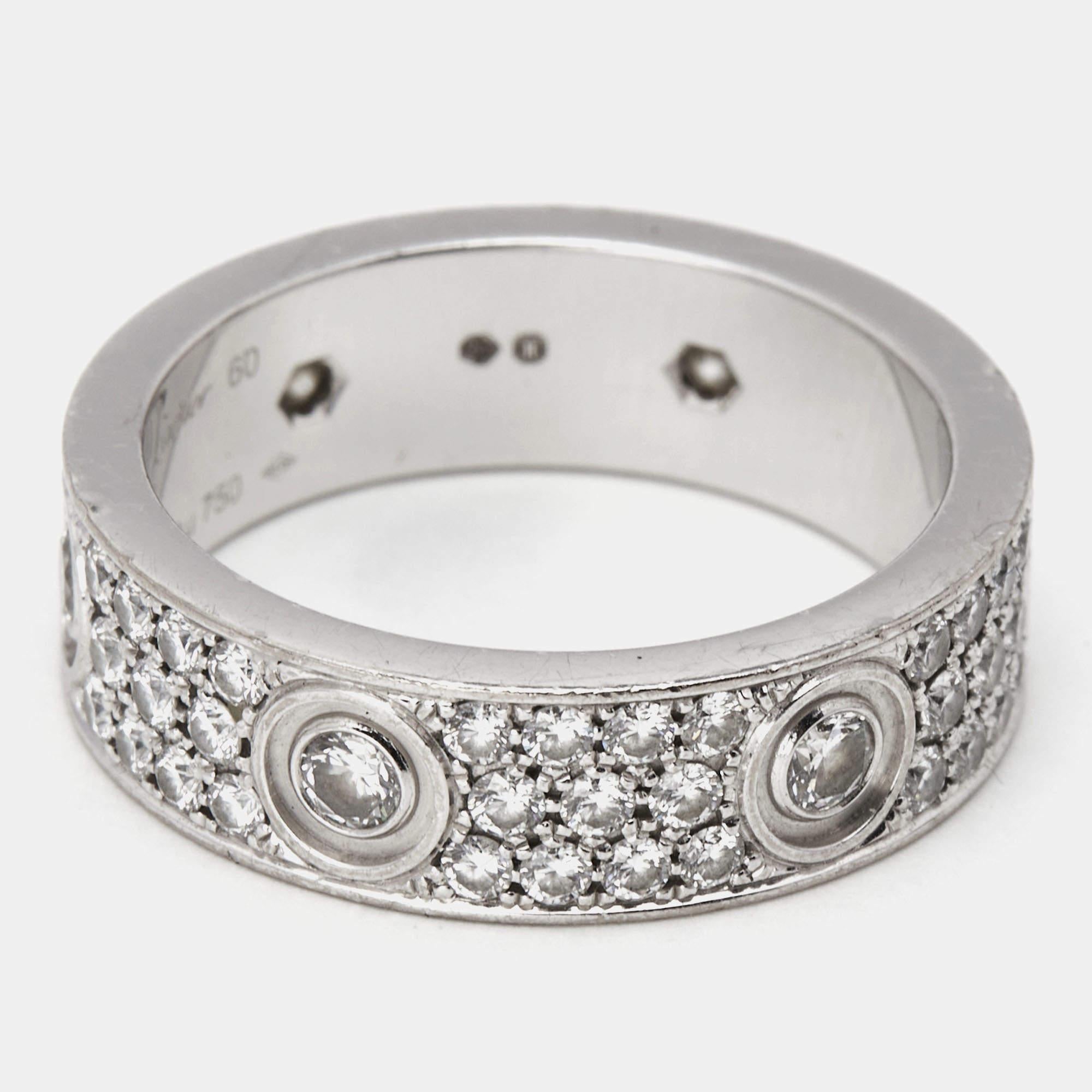 Women's Cartier Love Pavé Diamonds 18k White Gold Ring 