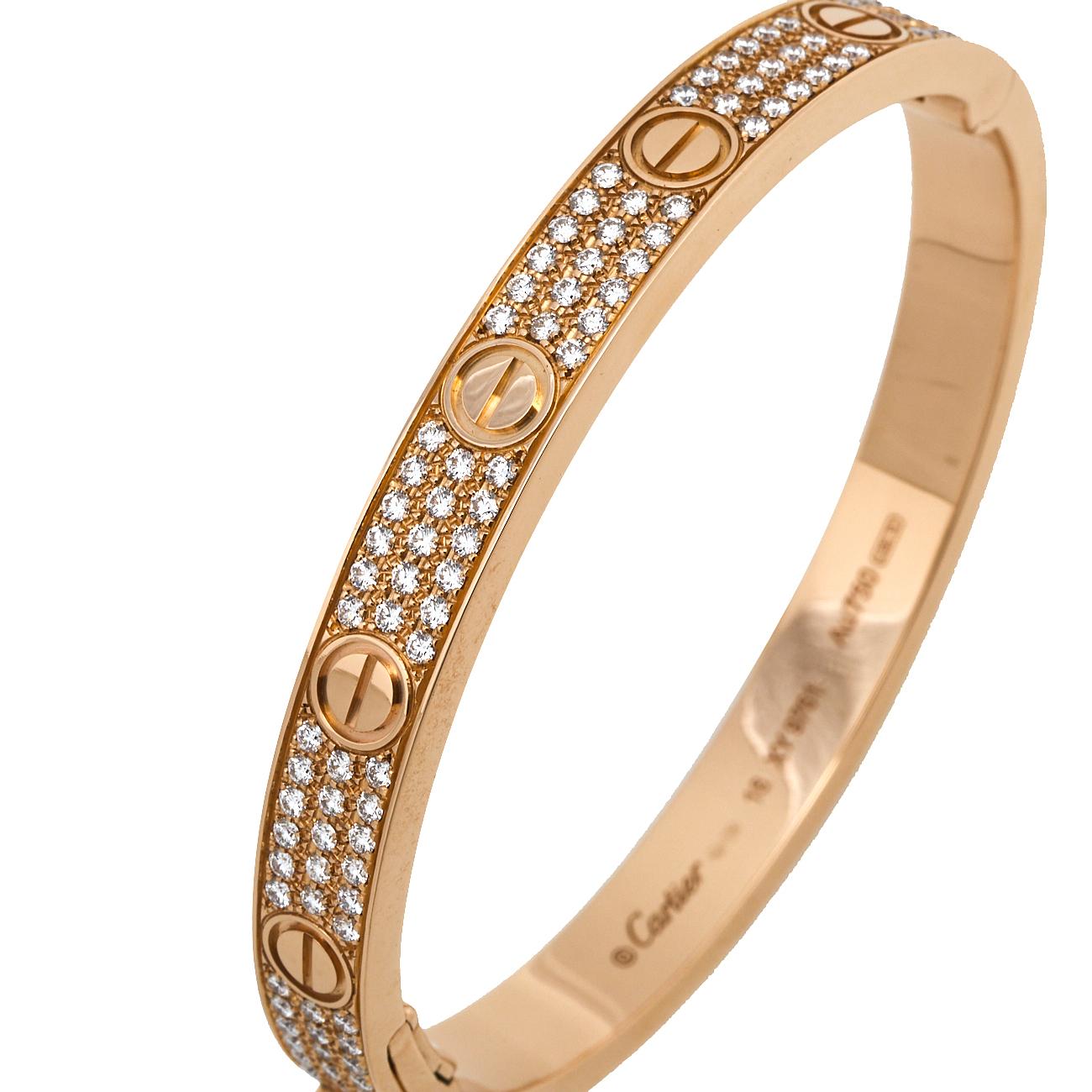 Cartier Love Paved Diamond 18K Rose Gold Cuff Bracelet 16 1