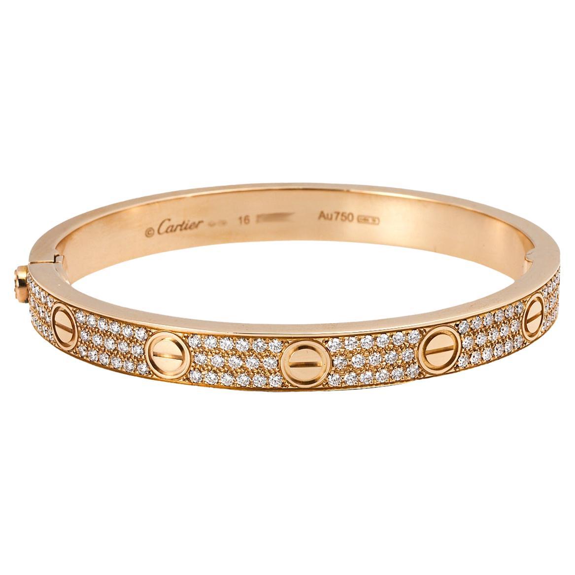 Cartier Love Paved Diamond 18K Rose Gold Cuff Bracelet 16