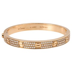Cartier Love Paved Diamond 18K Rose Gold Cuff Bracelet 16