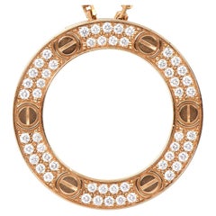 Cartier: 18 Karat Roségold Halskette mit rundem Anhänger, Cartier, LOVE Paved Diamond