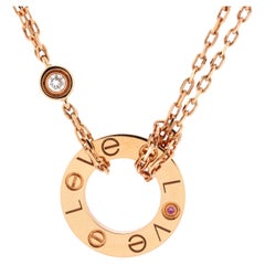 Cartier Love Pendant Necklace 18k Rose Gold with Pink Sapphire and Diamond