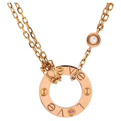 Cartier Love Pendant Necklace 18K Rose Gold with Pink Sapphire and Diamond