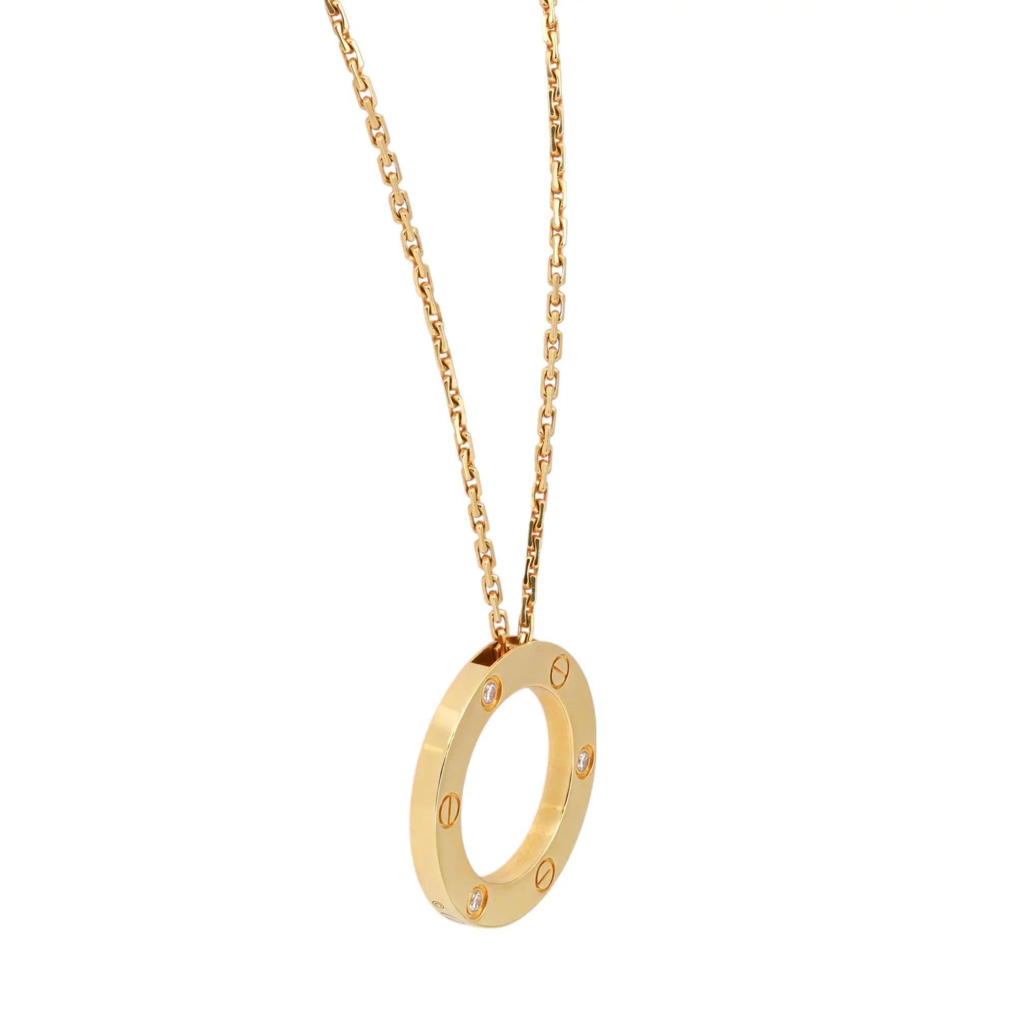 Moderno Cartier Love Collana con 3 diamanti in oro giallo 18K in vendita