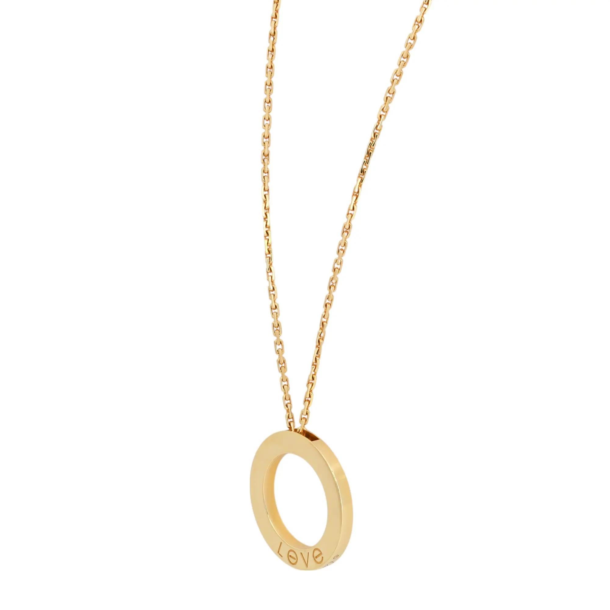 Taglio rotondo Cartier Love Collana con 3 diamanti in oro giallo 18K in vendita