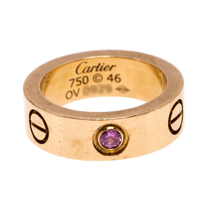 One of the most iconic and loved designs from the house of Cartier, this stunning Love ring is an icon of style and luxury. Constructed in 18K rose gold, this ring features screw details all around the surface as symbols of a sealed and secured