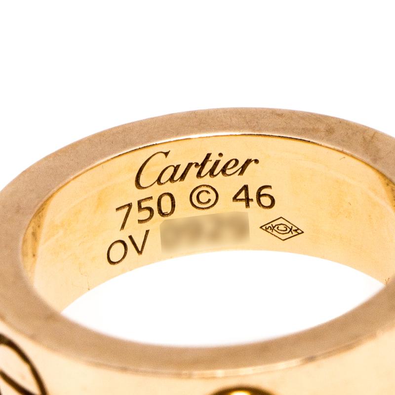 Contemporary Cartier Love Pink Sapphire 18K Rose Gold Band Ring Size 46