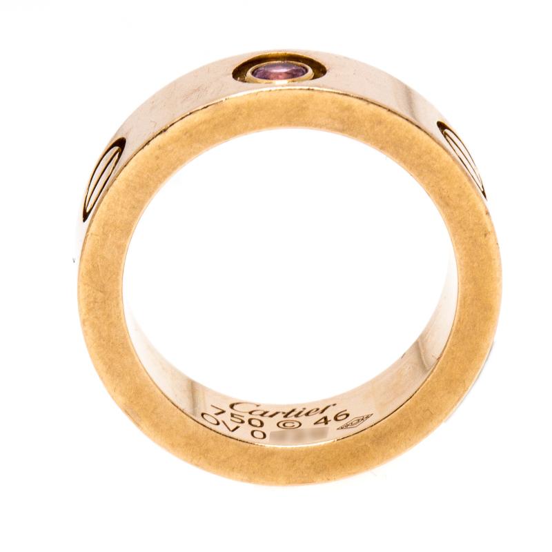Cartier Love Pink Sapphire 18K Rose Gold Band Ring Size 46 In Good Condition In Dubai, Al Qouz 2