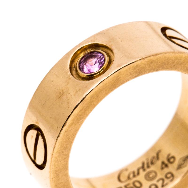 Women's Cartier Love Pink Sapphire 18K Rose Gold Band Ring Size 46