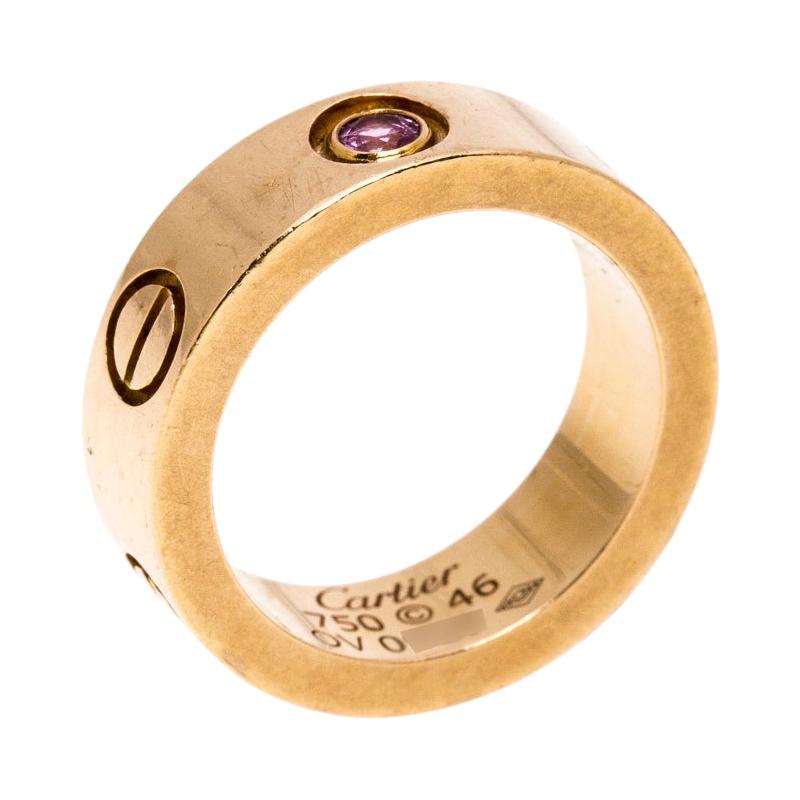 Cartier Love Pink Sapphire 18K Rose Gold Band Ring Size 46