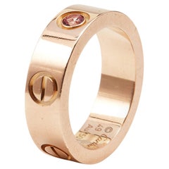 Cartier Love Pink Sapphire 18k Rose Gold Band Ring Size 49