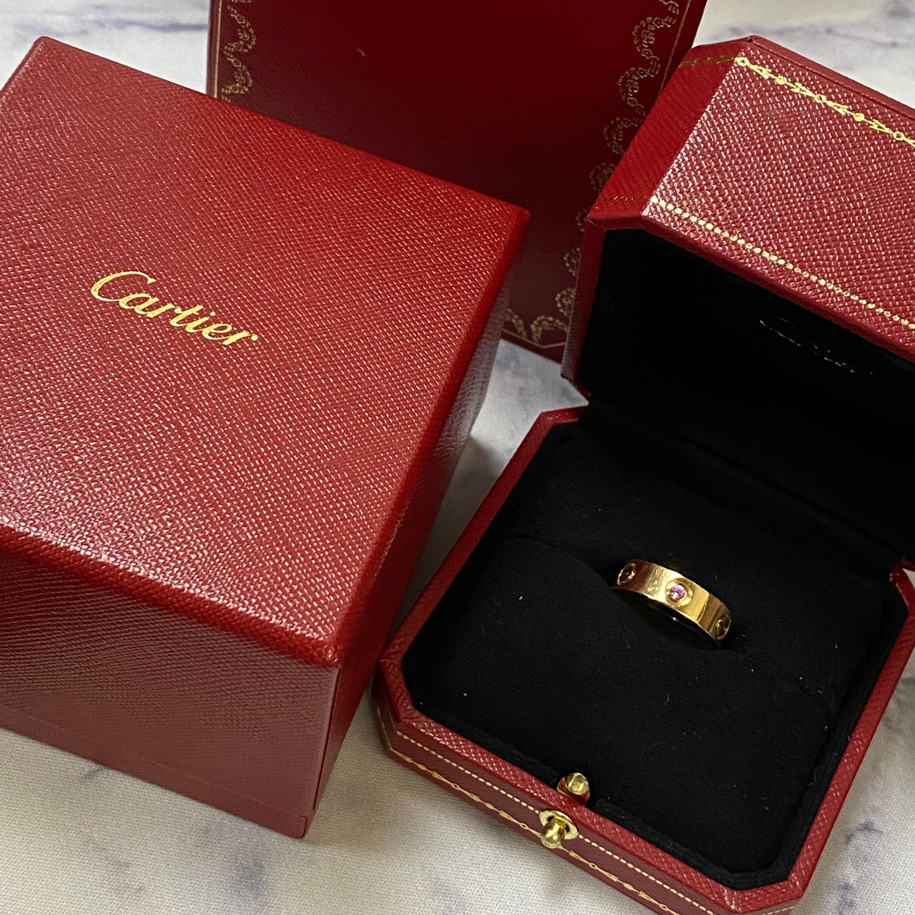 Modern Cartier Love Pink Sapphire Ring 18K Rose Gold Size 50 US 5.25 For Sale