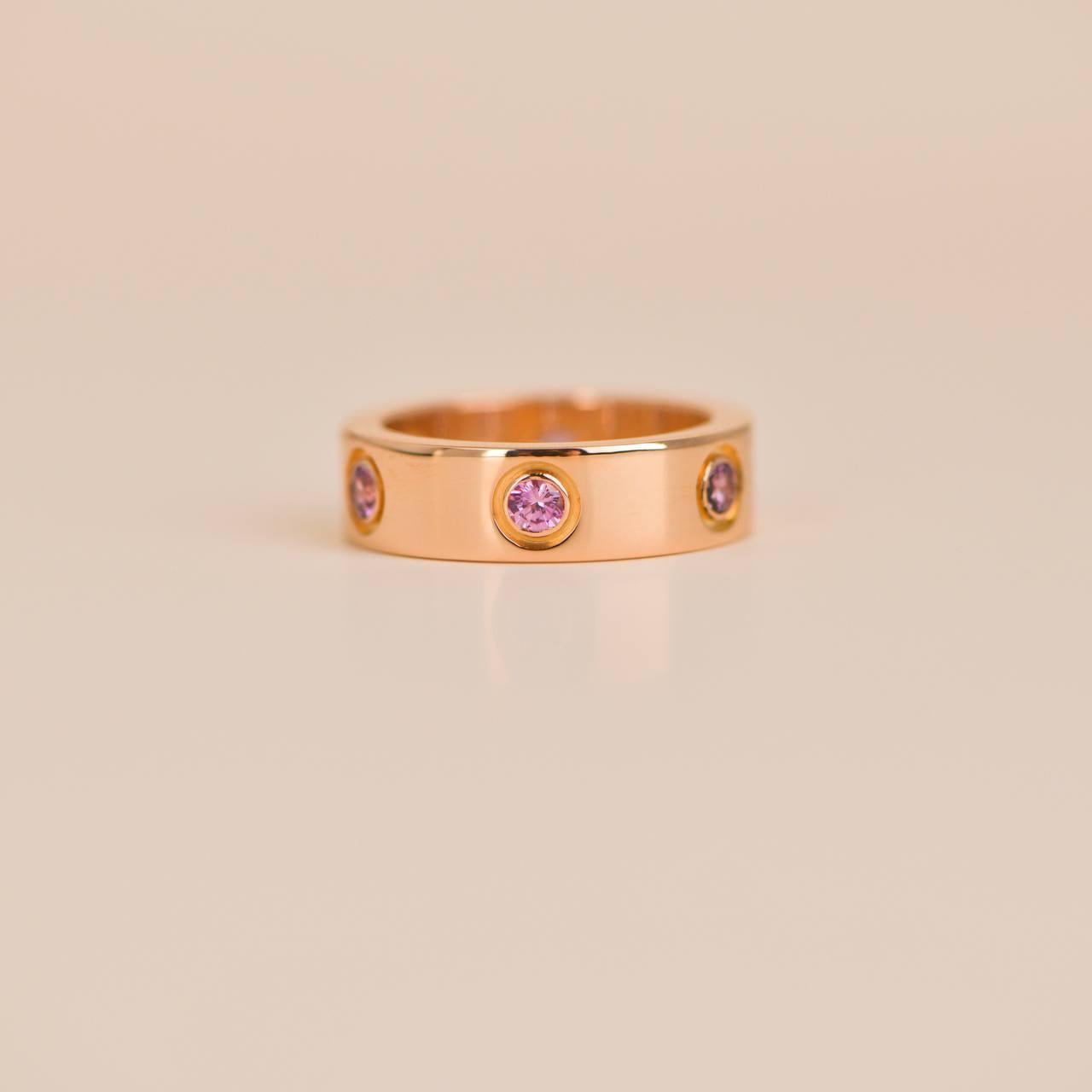 Cartier Love Pink Sapphire Rose Gold Ring Size 50 In Excellent Condition In Banbury, GB