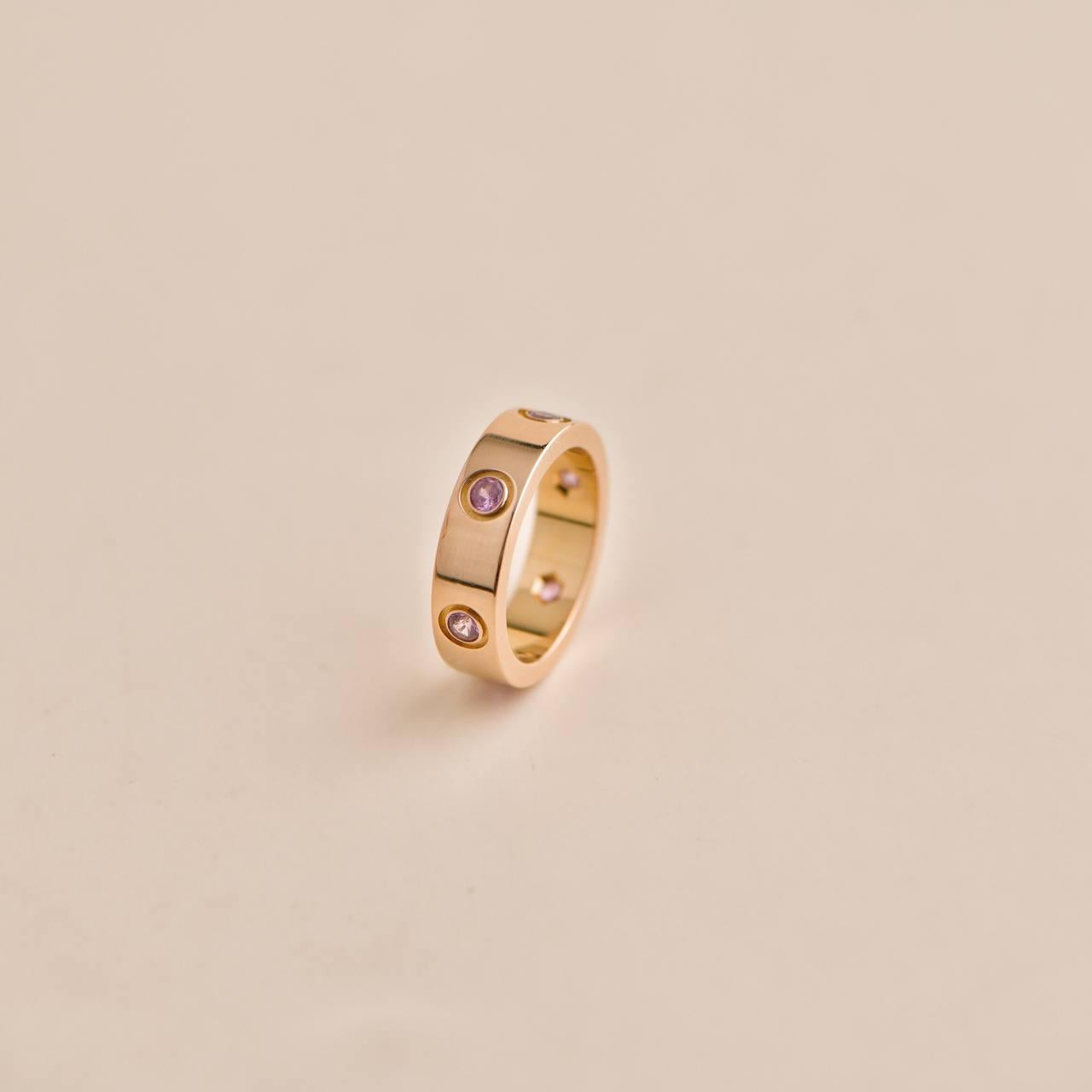 Cartier Love Pink Sapphire Rose Gold Ring Size 53 In Excellent Condition For Sale In Banbury, GB
