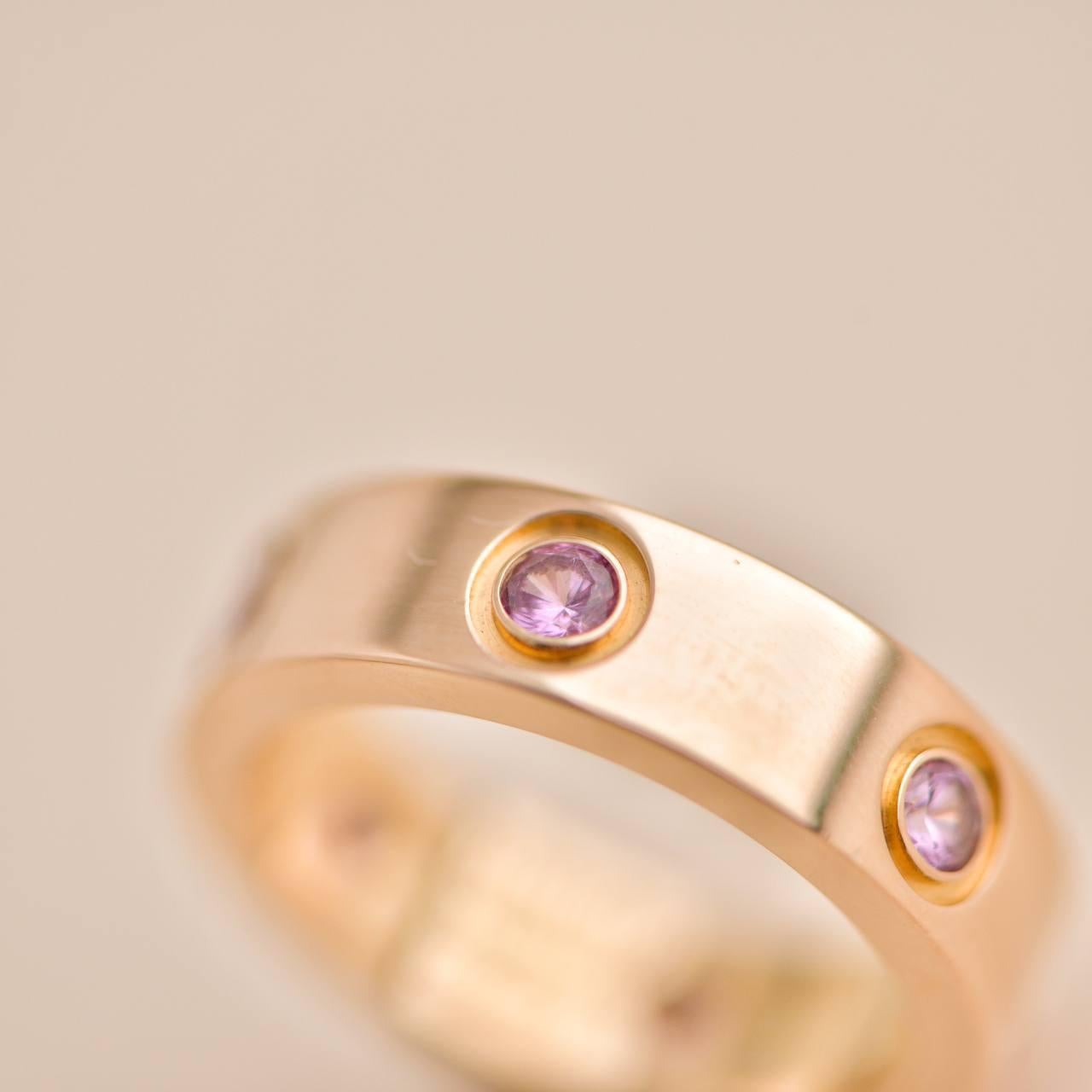 Women's or Men's Cartier Love Pink Sapphire Rose Gold Ring Size 53 For Sale