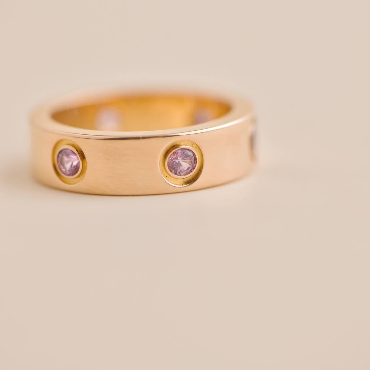 Cartier Love Pink Sapphire Rose Gold Ring Size 53 For Sale 1