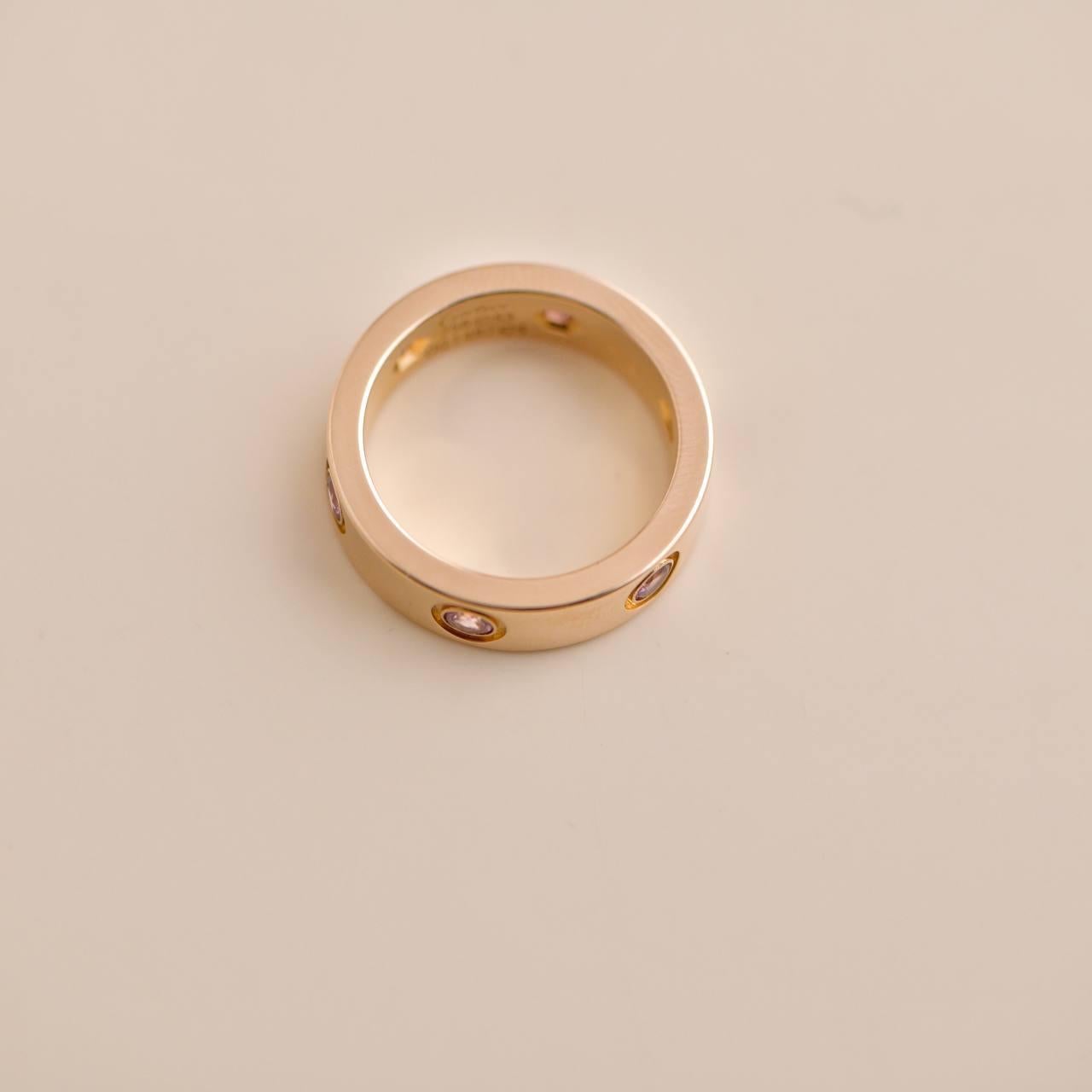 Cartier Love Pink Sapphire Rose Gold Ring Size 53 For Sale 2