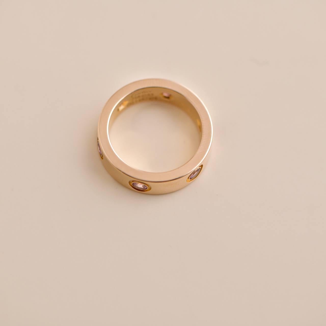 Cartier Love Pink Sapphire Rose Gold Ring Size 53 In Excellent Condition In Banbury, GB