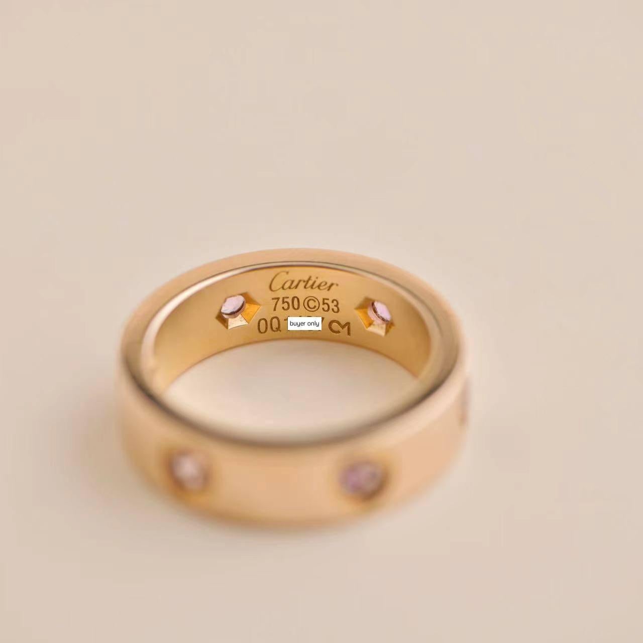 Cartier Love Pink Sapphire Rose Gold Ring Size 53 For Sale 2