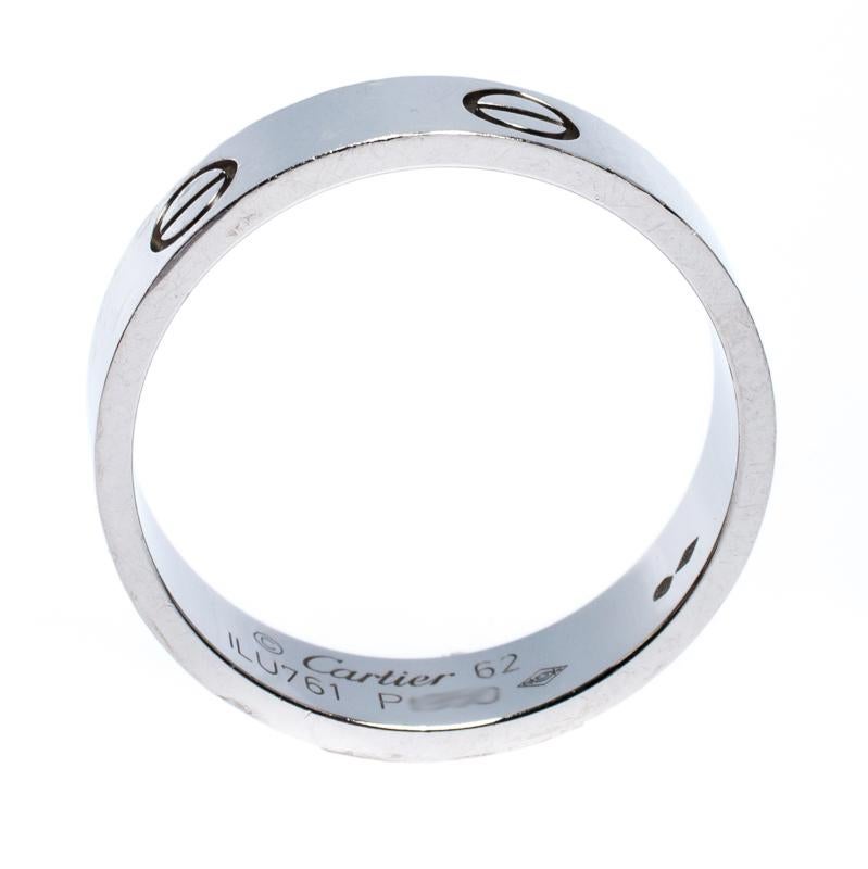 Contemporary Cartier Love Platinum Band Ring Size 62