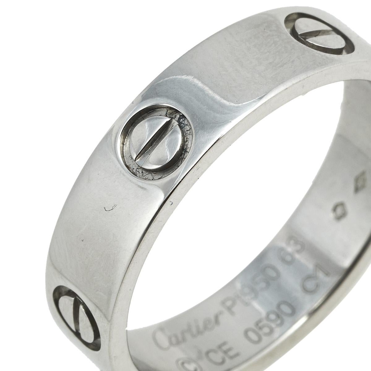 Contemporary Cartier Love Platinum Band Ring Size 63