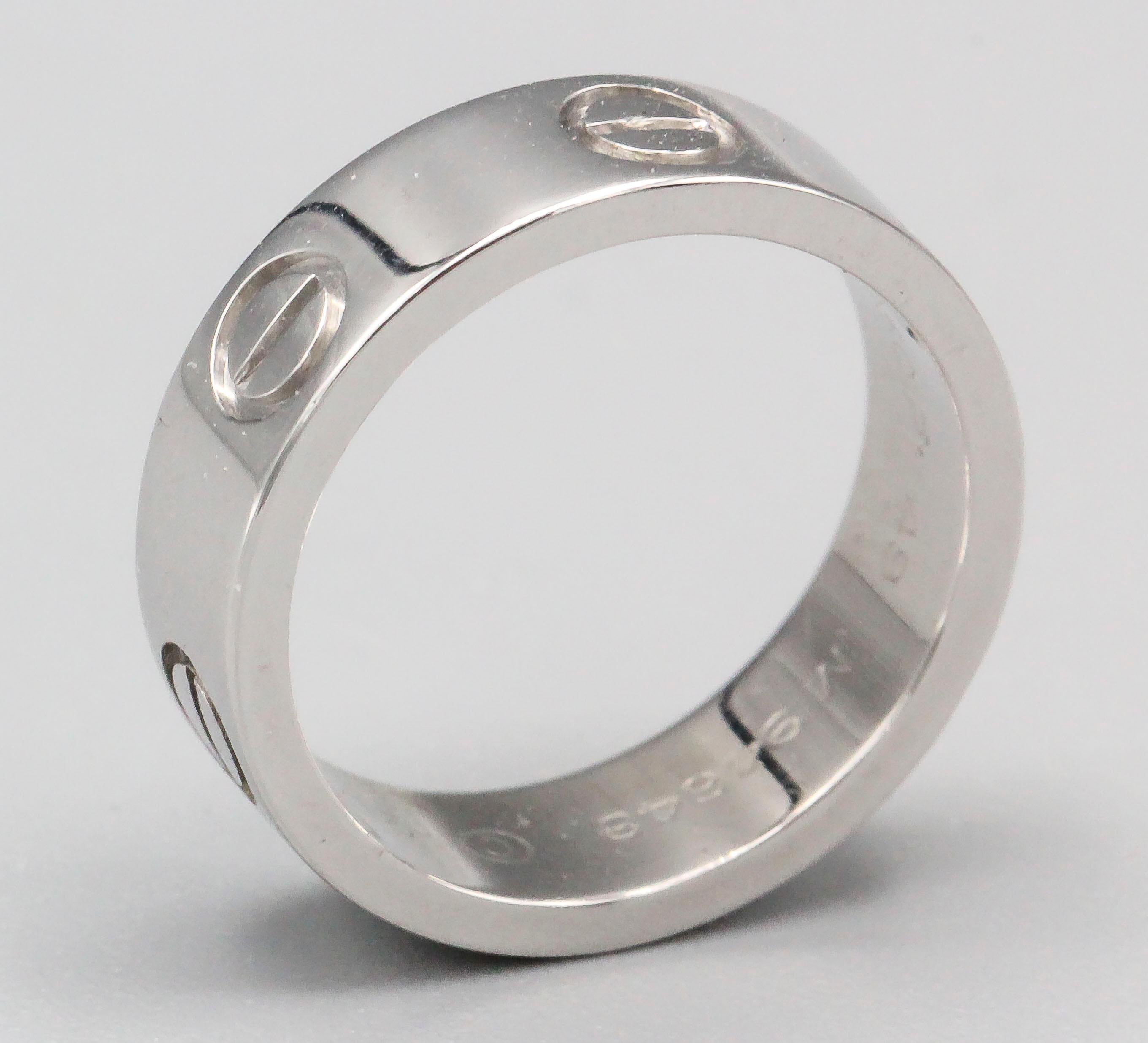 Cartier Love Platinum Band Ring Size Euro 49 In Excellent Condition In New York, NY
