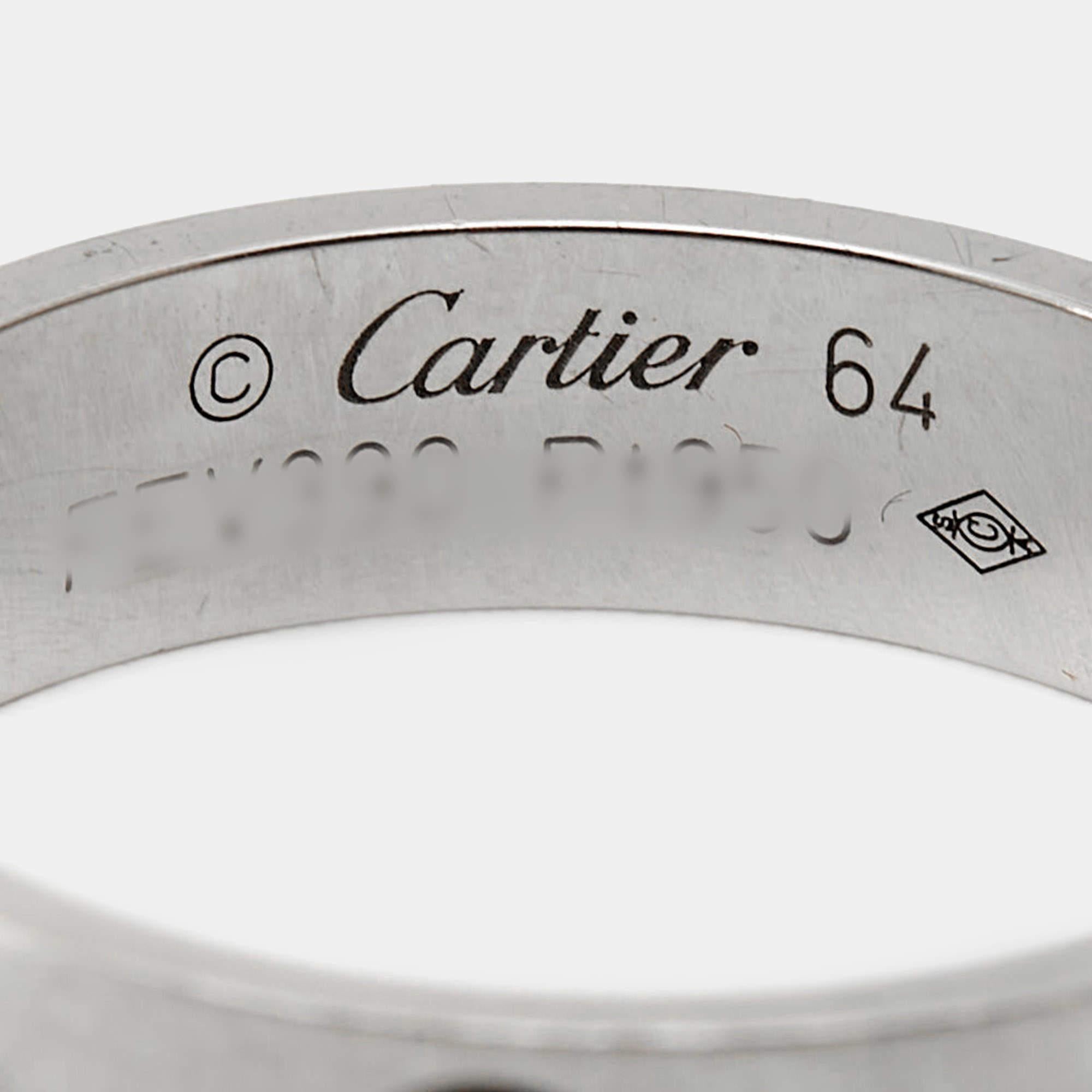 Contemporary Cartier Love Platinum Ring Size 64 For Sale