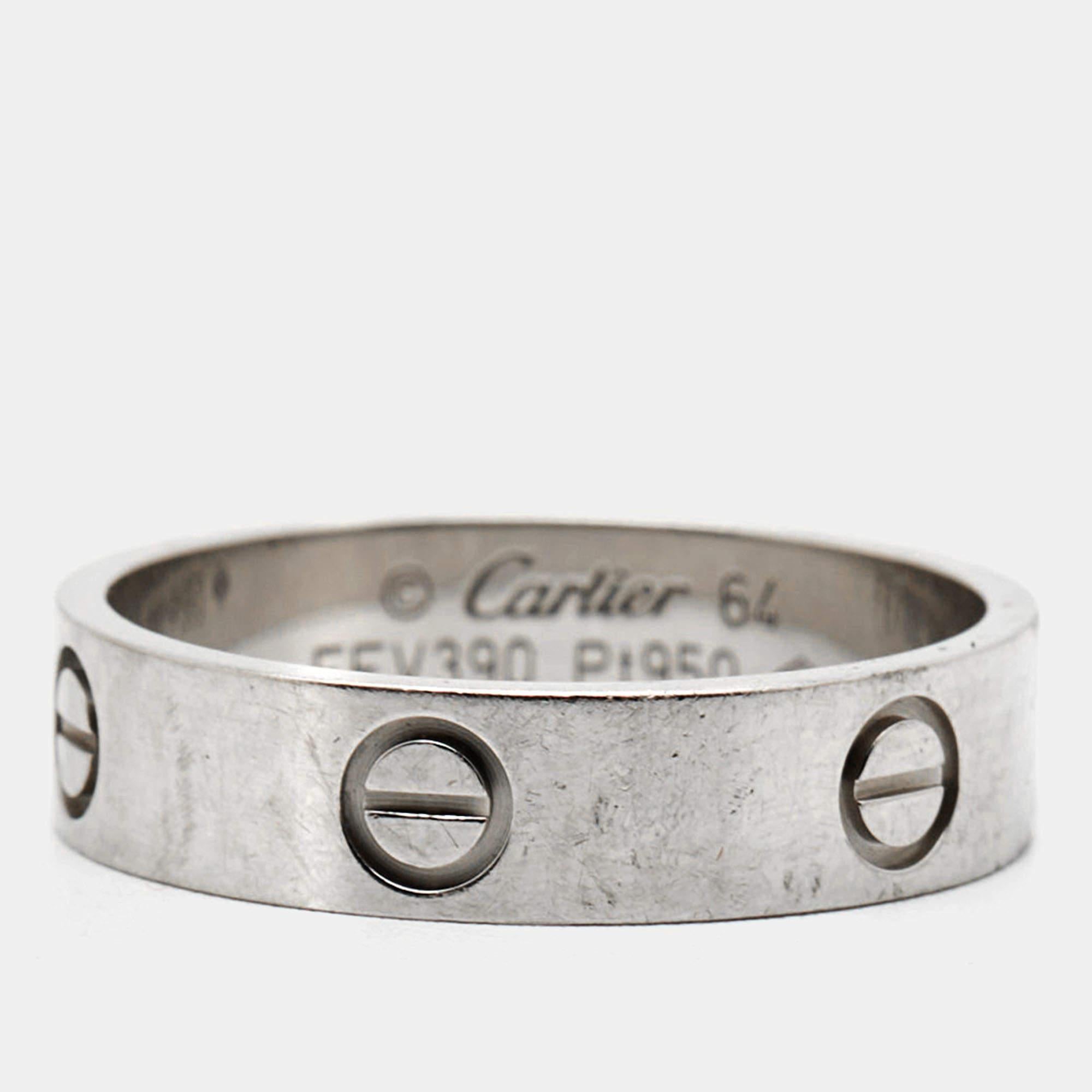 Women's Cartier Love Platinum Ring Size 64 For Sale
