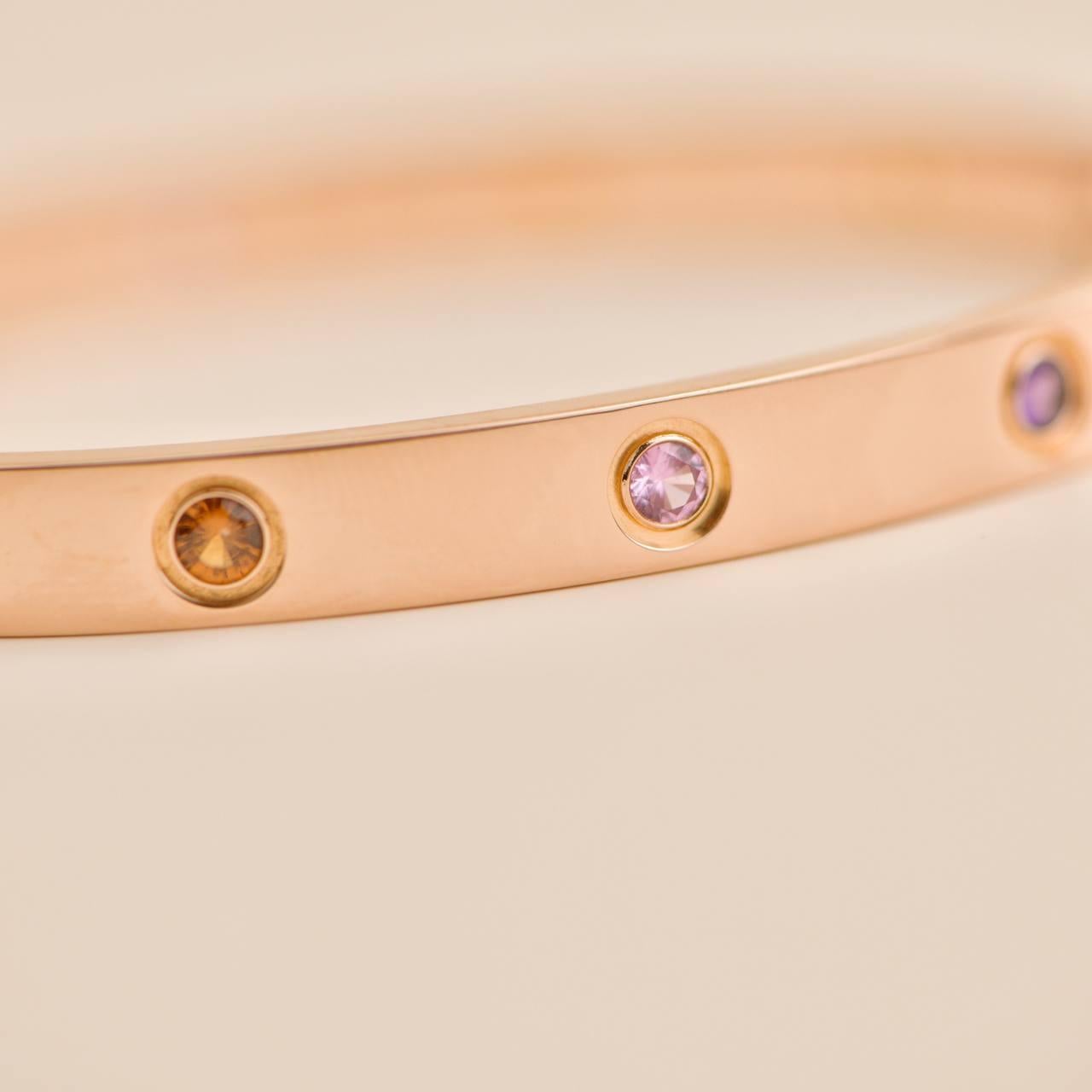 Cartier Bracelet Love Rainbow multi-gemmes en or rose 18 carats, taille 18 1