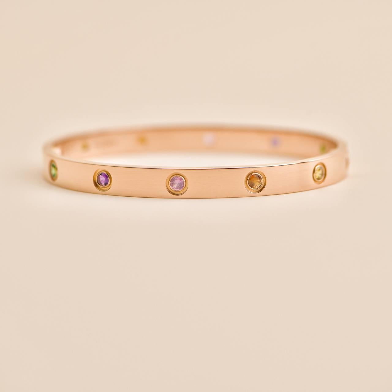 Cartier Bracelet Love Rainbow multi-gemmes en or rose 18 carats, taille 18 2