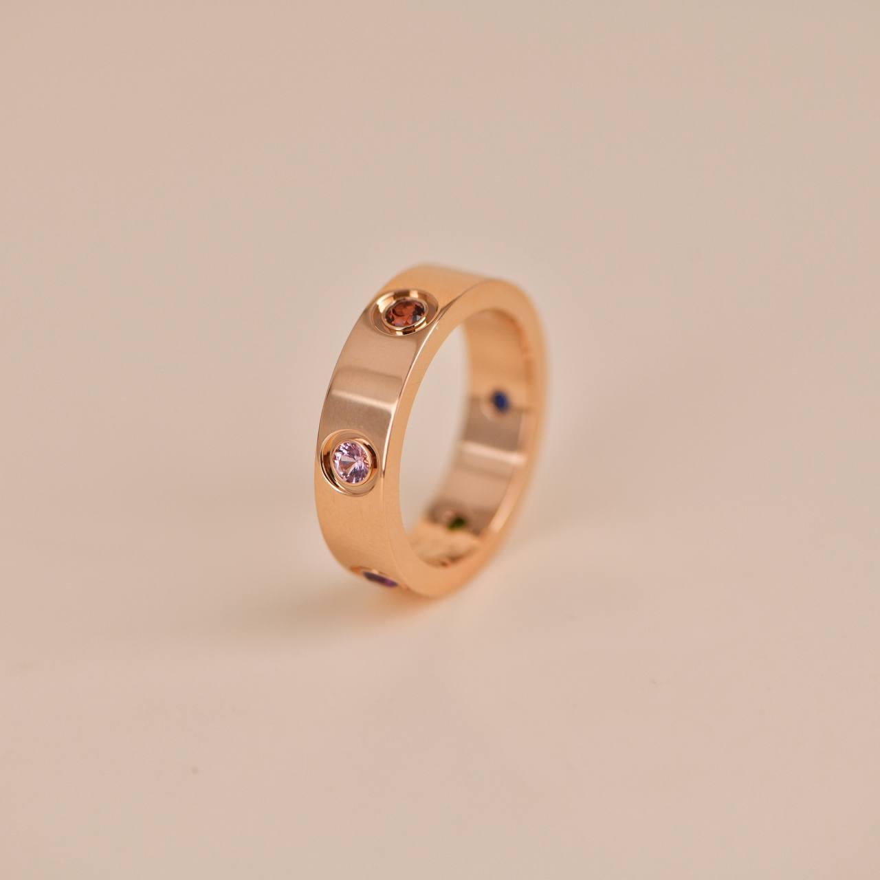 Cartier Love Rainbow Multigem 18K Rose Gold Ring Size 53 5