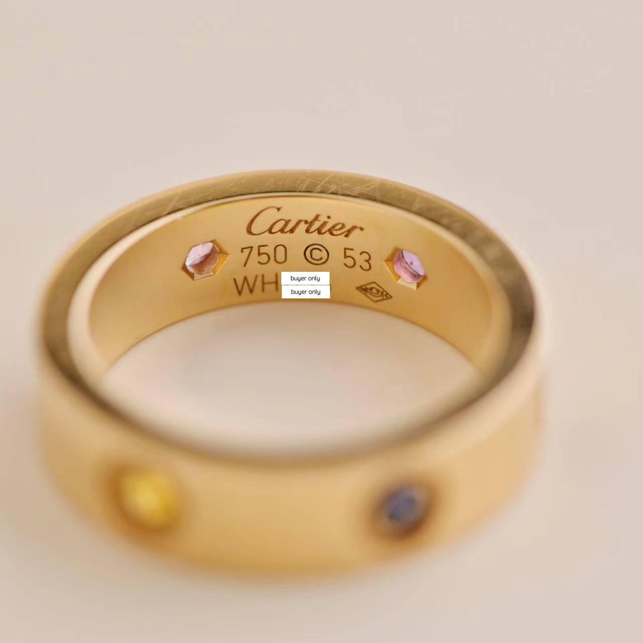 Women's or Men's Cartier Love Rainbow Multigem 18K Rose Gold Ring Size 53