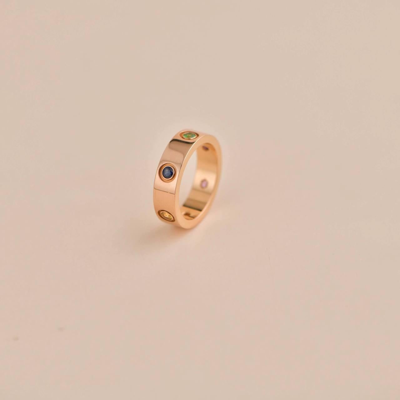Brilliant Cut Cartier Love Rainbow Multigem Rose Gold Ring Size 54
